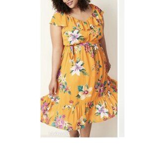 New Old Navy Cami Off the Shoulder Ruffle Cami Long Floral Yellow Dress P3707